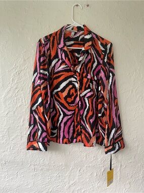 NWT Diane Von Furstenberg Target Pajama Top  Notch Collar Zebra Pink; L
